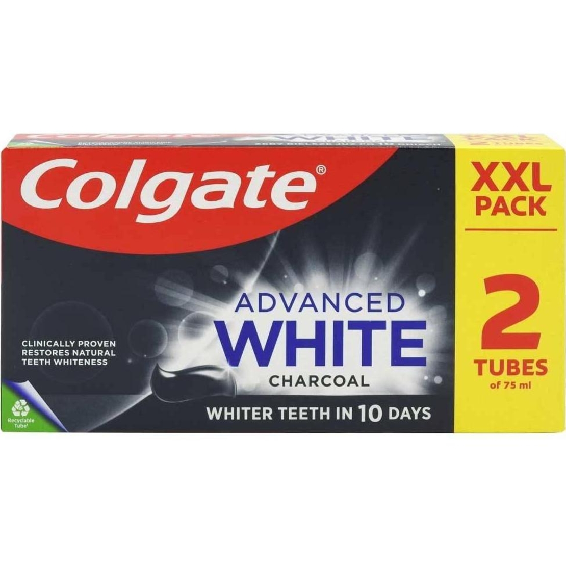 Pastă de Dinți Colgate Advanced White Charcoal, XXL Pack, 2 x 75ml