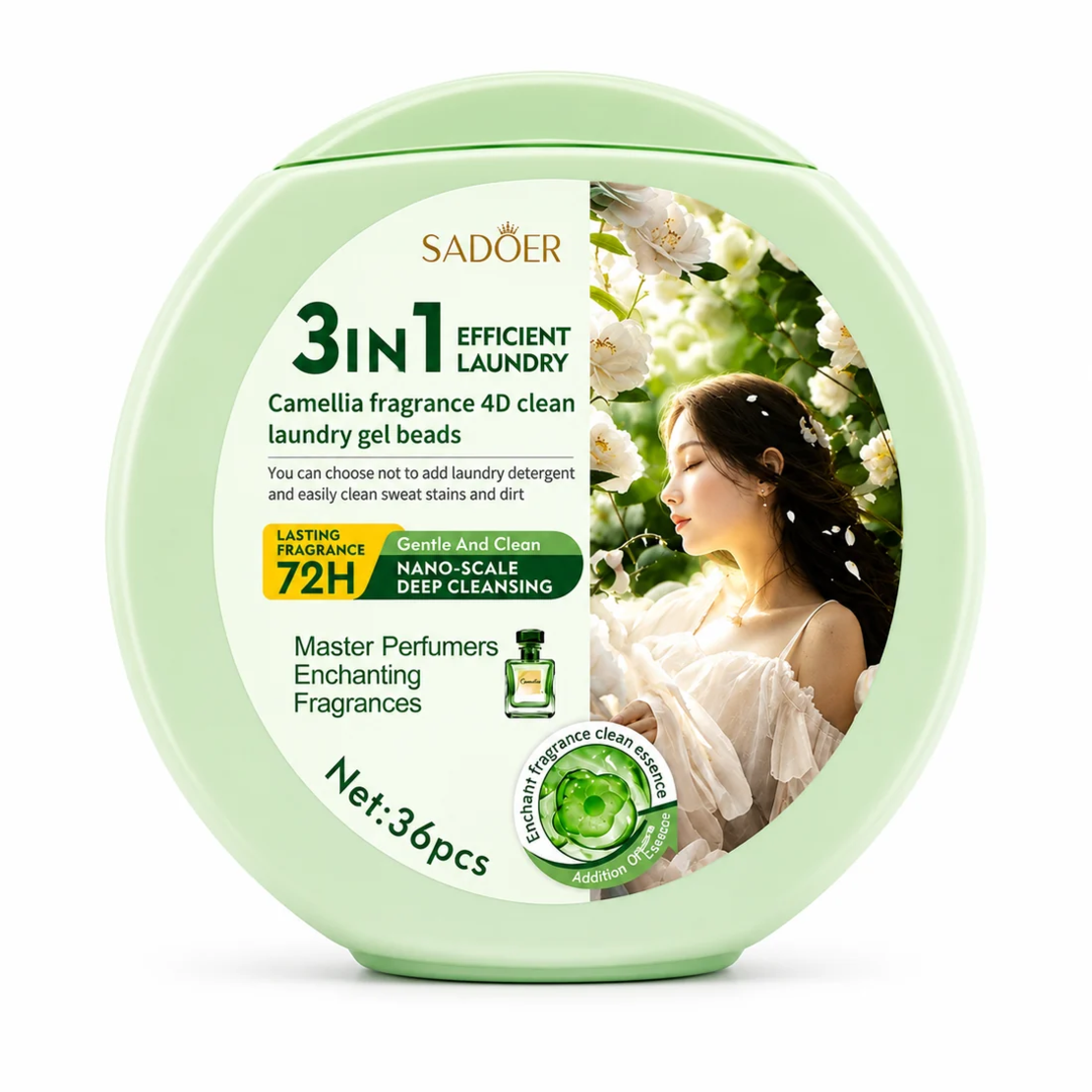 Capsule Detergent de Rufe Sadoer 3 in 1 Efficient Laundry Camellia, 36 bucati