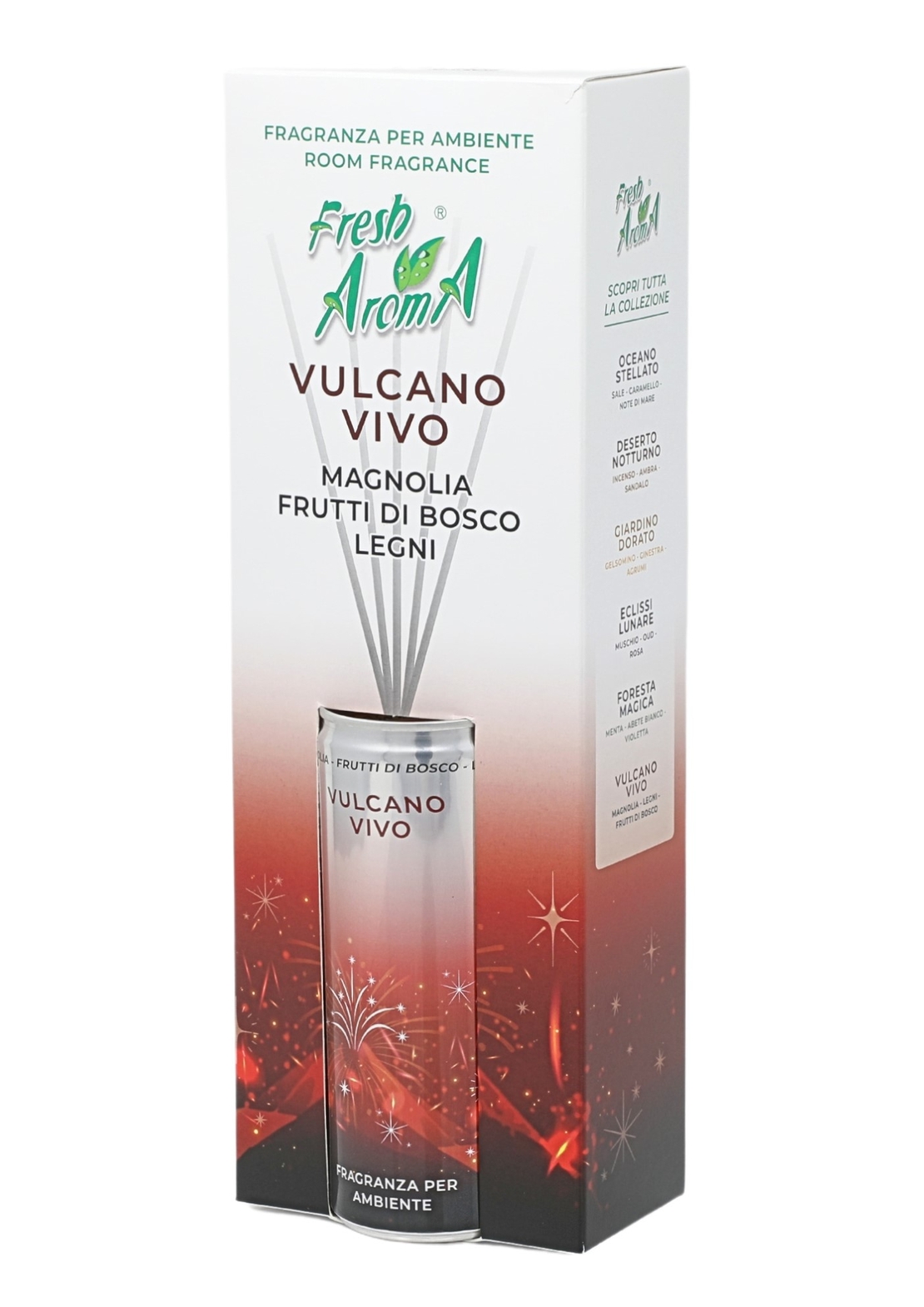 Odorizant de ambient Fresh Aroma VULCANO VIVO 250 ml, note florale si fructate, cu betisoare colorate