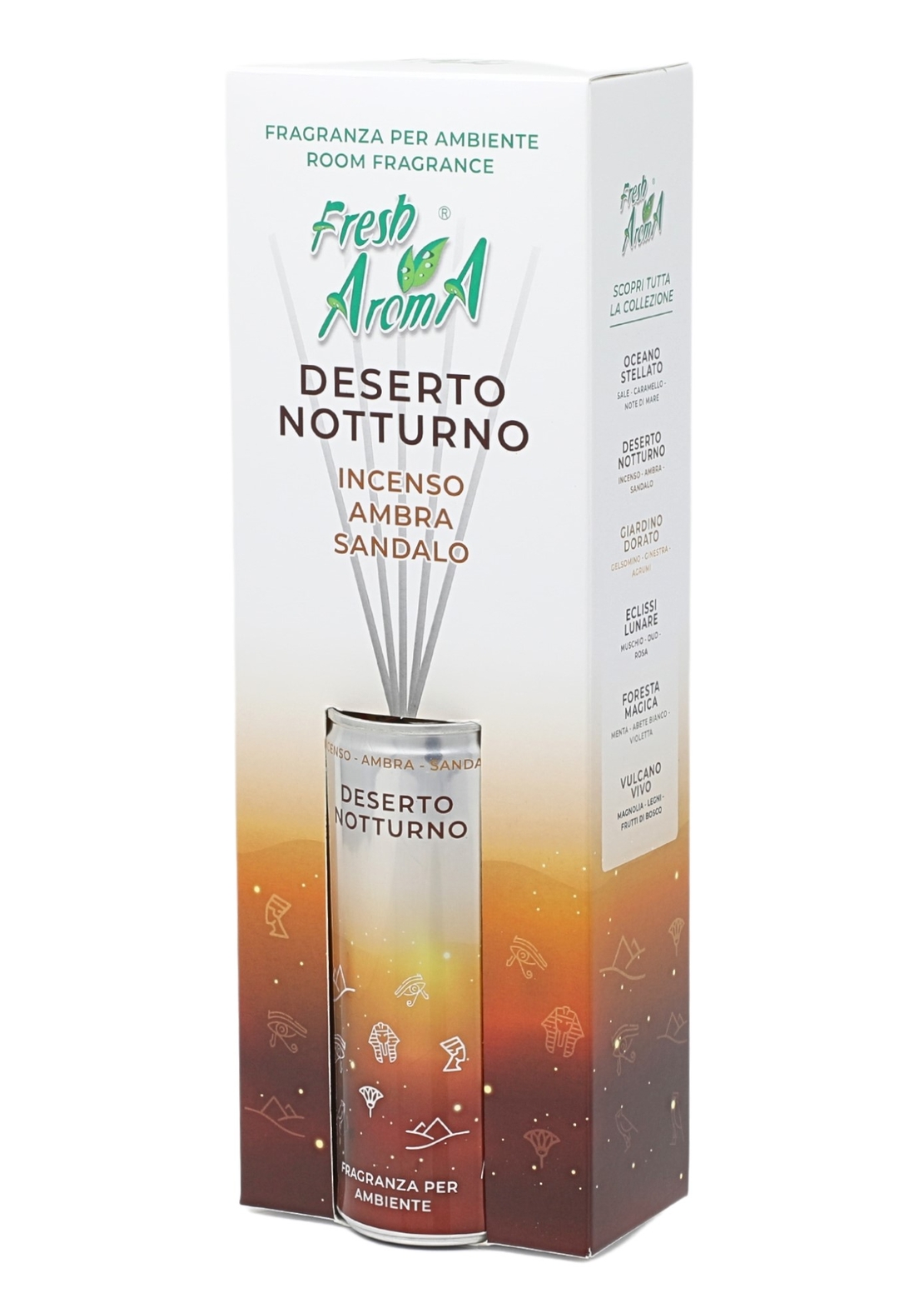 Odorizant Fresh Aroma Deserto Notturno, 250 ml, parfum oriental, cu betisoare colorate