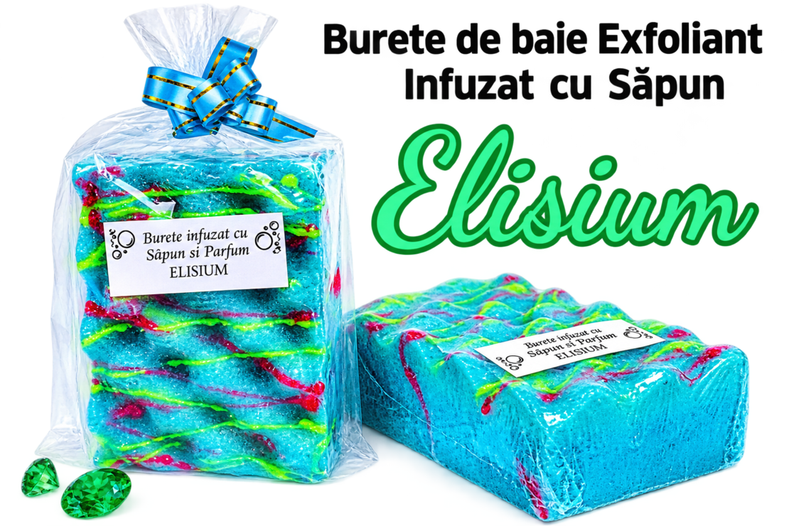 Burete de baie exfoliant infuzat cu săpun – Grapefruit & Vetiver