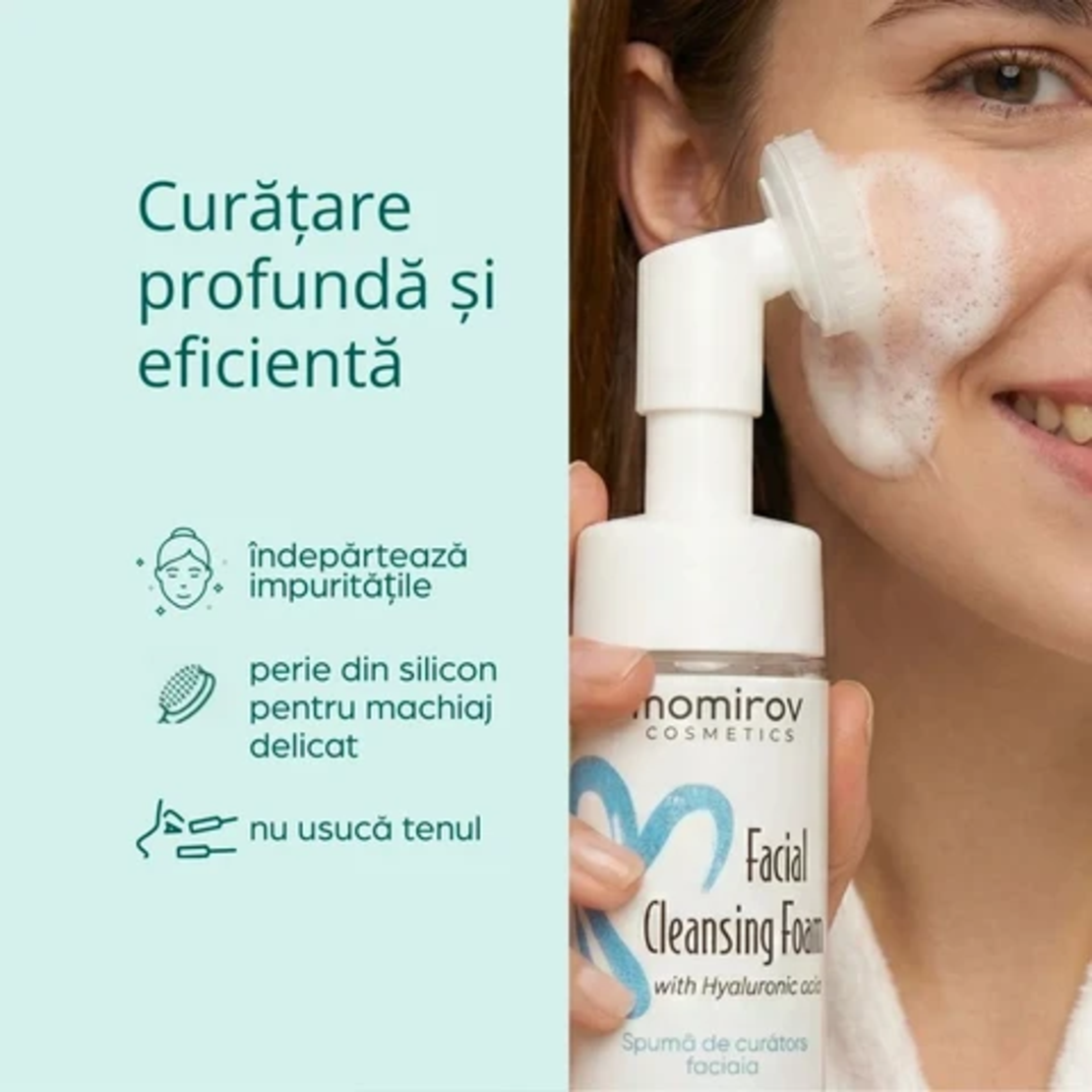 Momirov-Spumă de curățare cu perie inclusă și acid hialuronic, 150 ml