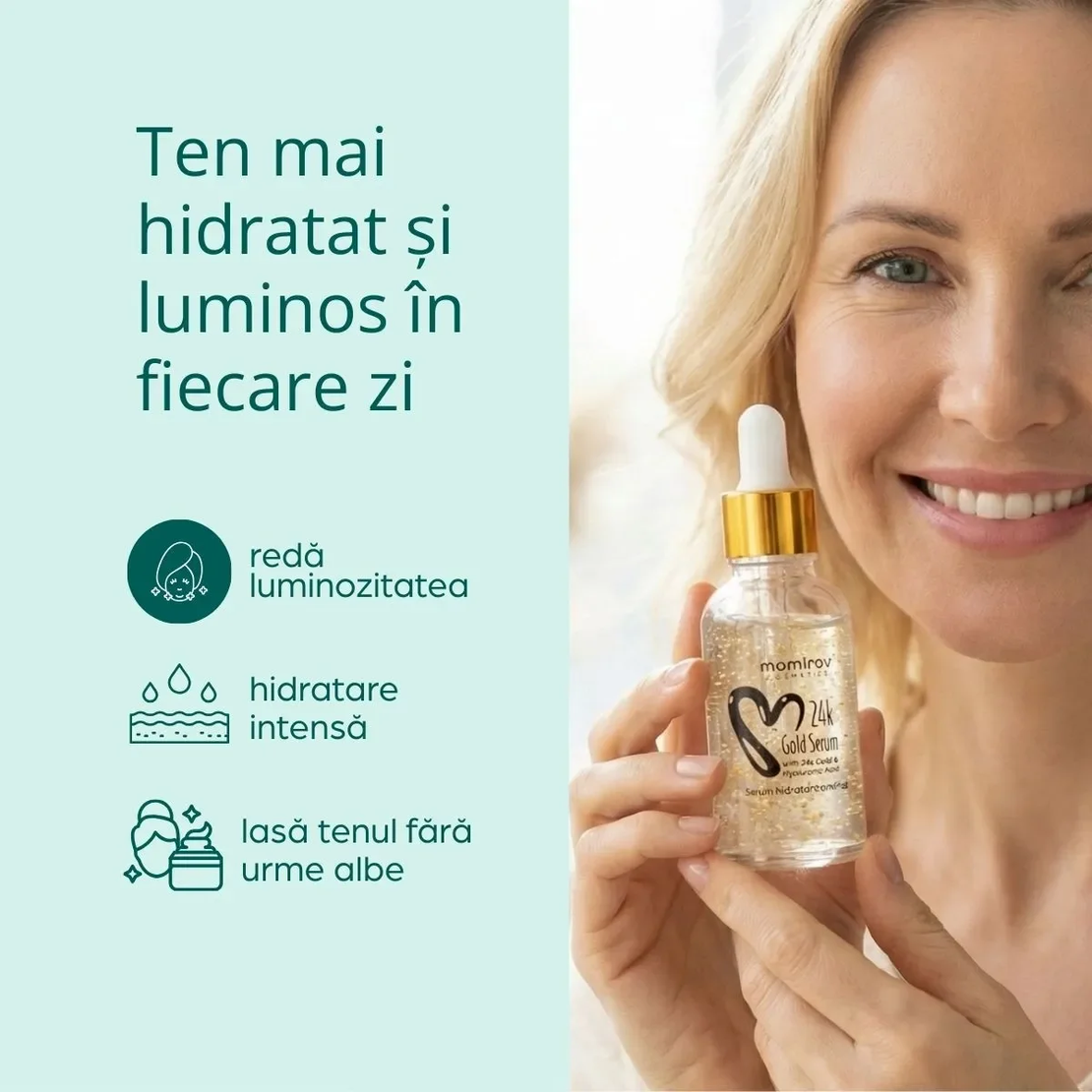 Momirov-Serum cu aur 24K și acid hialuronic, 30 ml