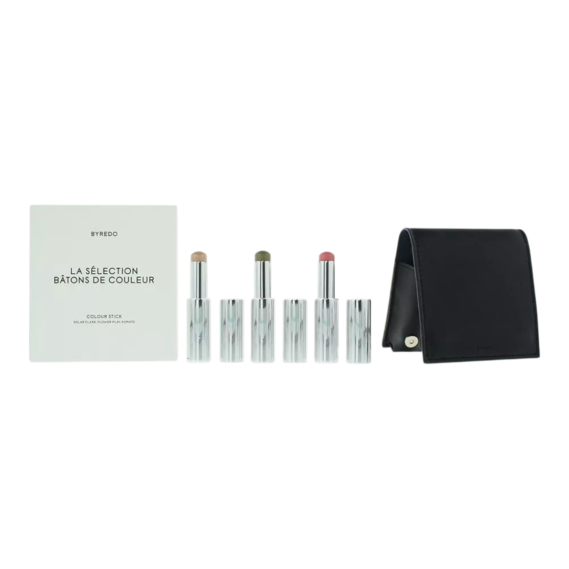 Dark Blue Set Byredo: Colour Stick, Multifunctional, Eyeshadow Stick, 509, Solar Flare, 3.5 g + Colour Stick, Multifunctional, Eyeshadow Stick, Kumato Face, 3.5 g + Colour Stick, Multifunctional, Eyeshadow Stick, Flower Play, 3.5 g + Byredo, GWP Leat
