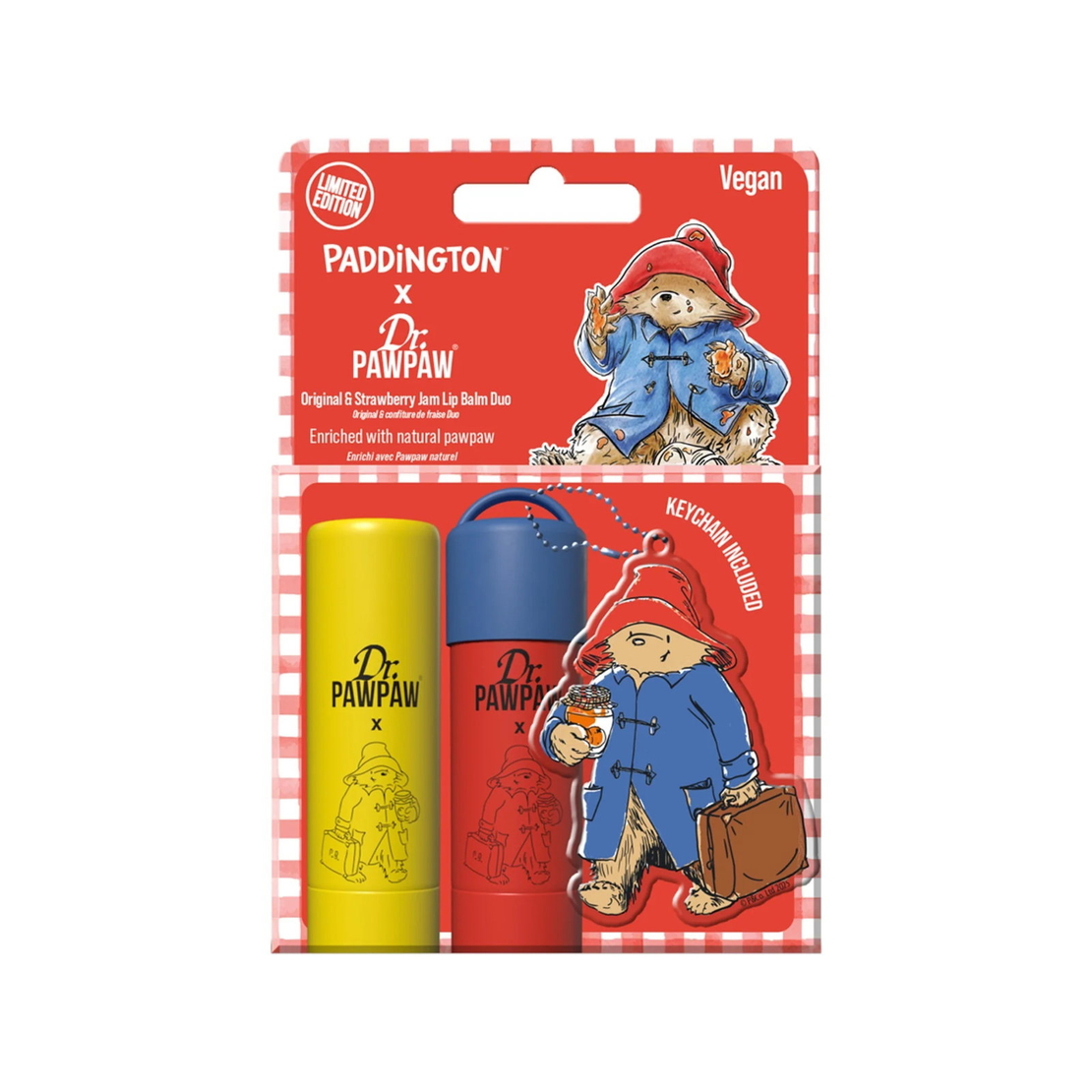 Set Dr. PawPaw: Paddington Bear Original Balm, Vegan, Lip Balm, 4 g + Strawberry Jam, Hydrating, Lip Balm, 4 g + Paddington Bear, None Keyrings & Keychains