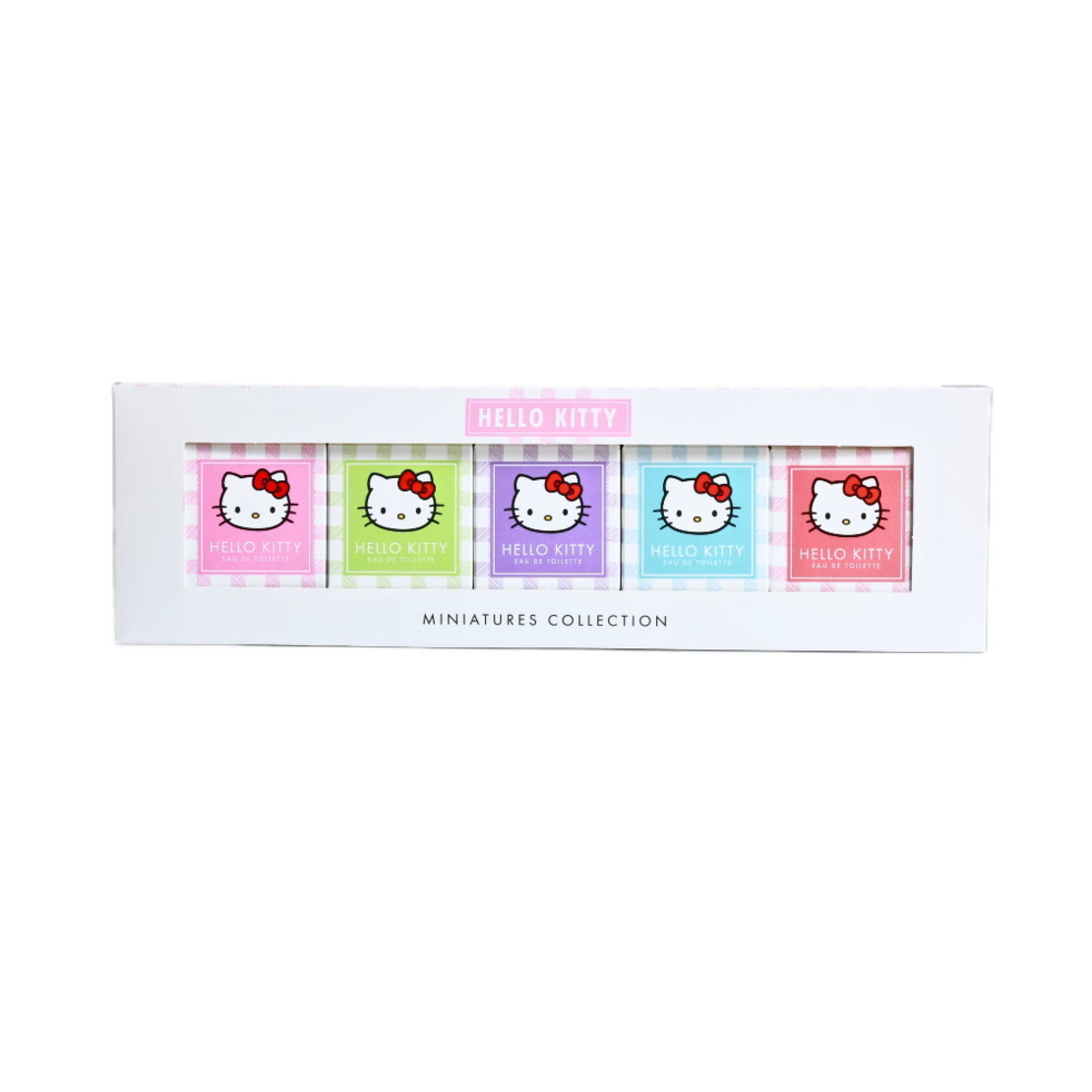 Set Hello Kitty: Iconic Vichy Bleu, Eau De Toilette, For Girls, 5 ml *Miniature + Iconic Vichy Vert, Eau De Parfum, For Girls, 5 ml *Miniature + Iconic Vichy Rouge, Eau De Toilette, For Girls, 5 ml *Miniature + Iconic Vichy Rose, Eau De Toilette, For
