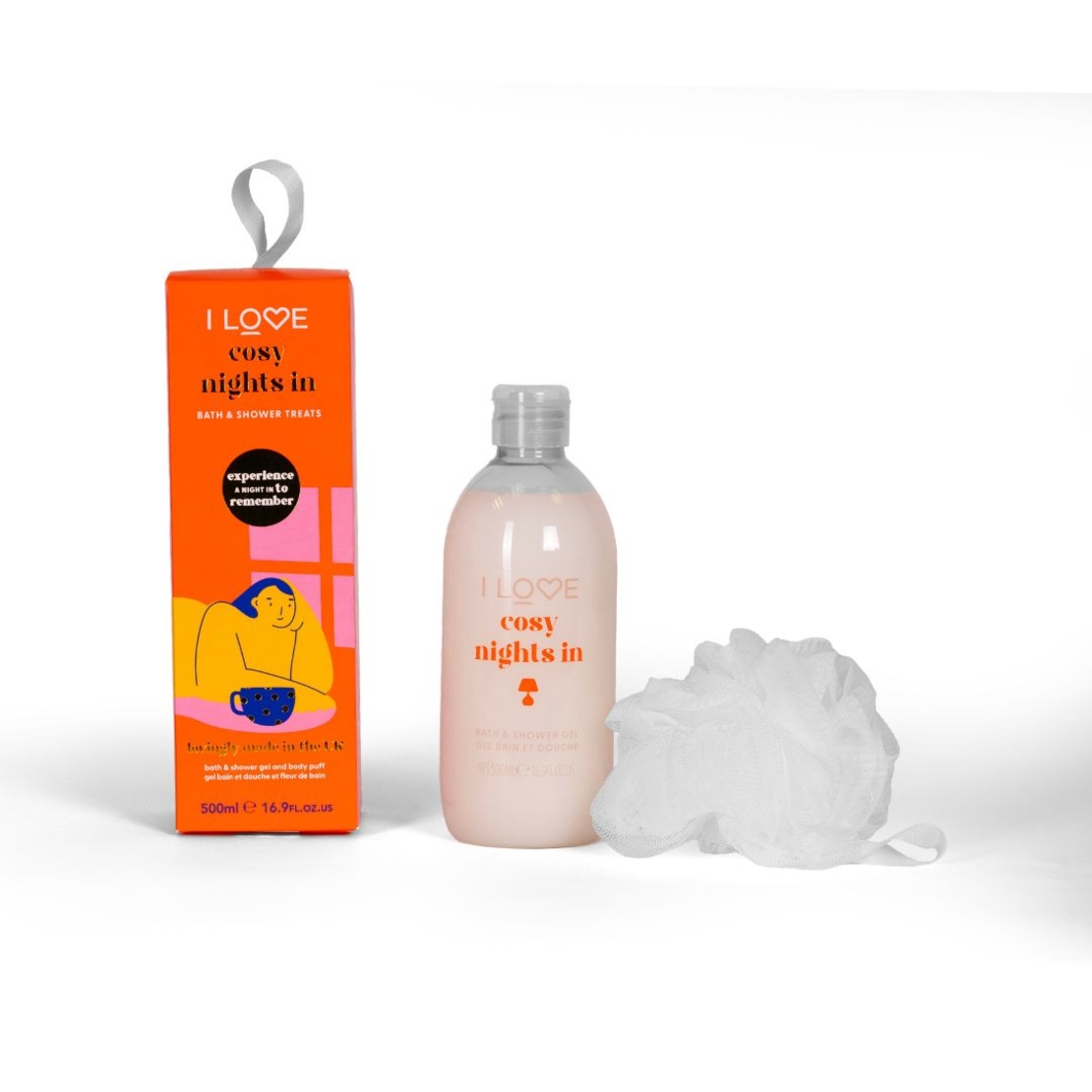 Set I Love: Cosy Night's, Hydrating, Shower Gel, For All Skin Types, 500 ml + I Love, Body Sponge