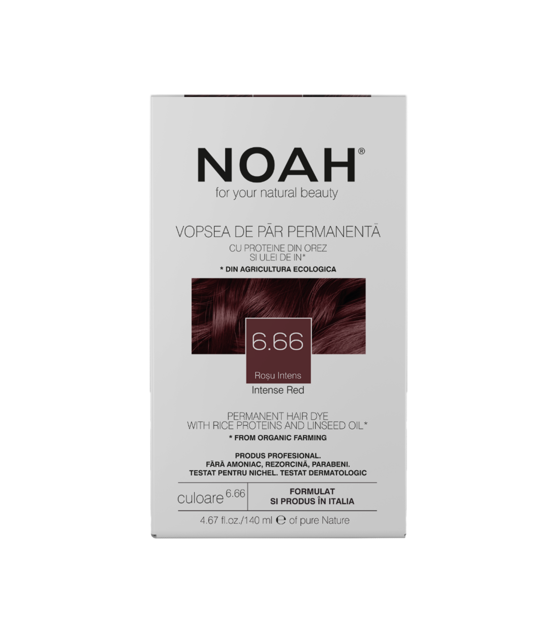 Noah, Permanent Hair Colour, Permanent Hair Dye, 6.66 Intense Red, 140 ml
