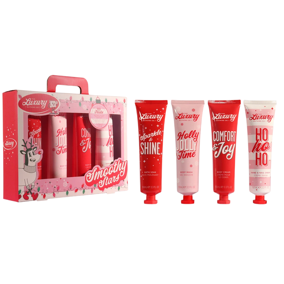 Set The Luxury Bathing Company: Candy Canes, Cocoa & Vanilla Swirl, Moisturizing, Hand Cream, 100 ml + Candy Canes, Cocoa & Vanilla Swirl, Hydrating & Softening, Body Cream, Daily, 100 ml + Candy Canes, Cocoa & Vanilla Swirl, Soothing, Bath Soak, 100