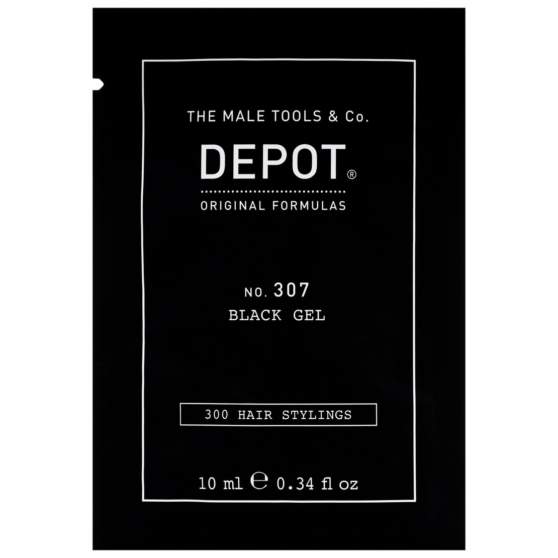 Depot, 300 Hair Stylings No. 307 Black, Botanical Complex, Hair Styling Gel, Temporary Coverage & Volume, Medium Hold, 10 ml