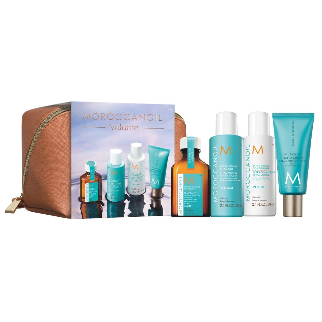 Set Moroccanoil: Volume, Paraben-Free, Hair Shampoo, Shine & Body, 70 ml + Volume, Paraben-Free, Hair Conditioner, Moisture & Volume, 70 ml + Hydration, Hair Oil Treatment, Hydrating, 25 ml + Fragrance Originale, Hyaluronic Acid, Nourishing, Hand Cre