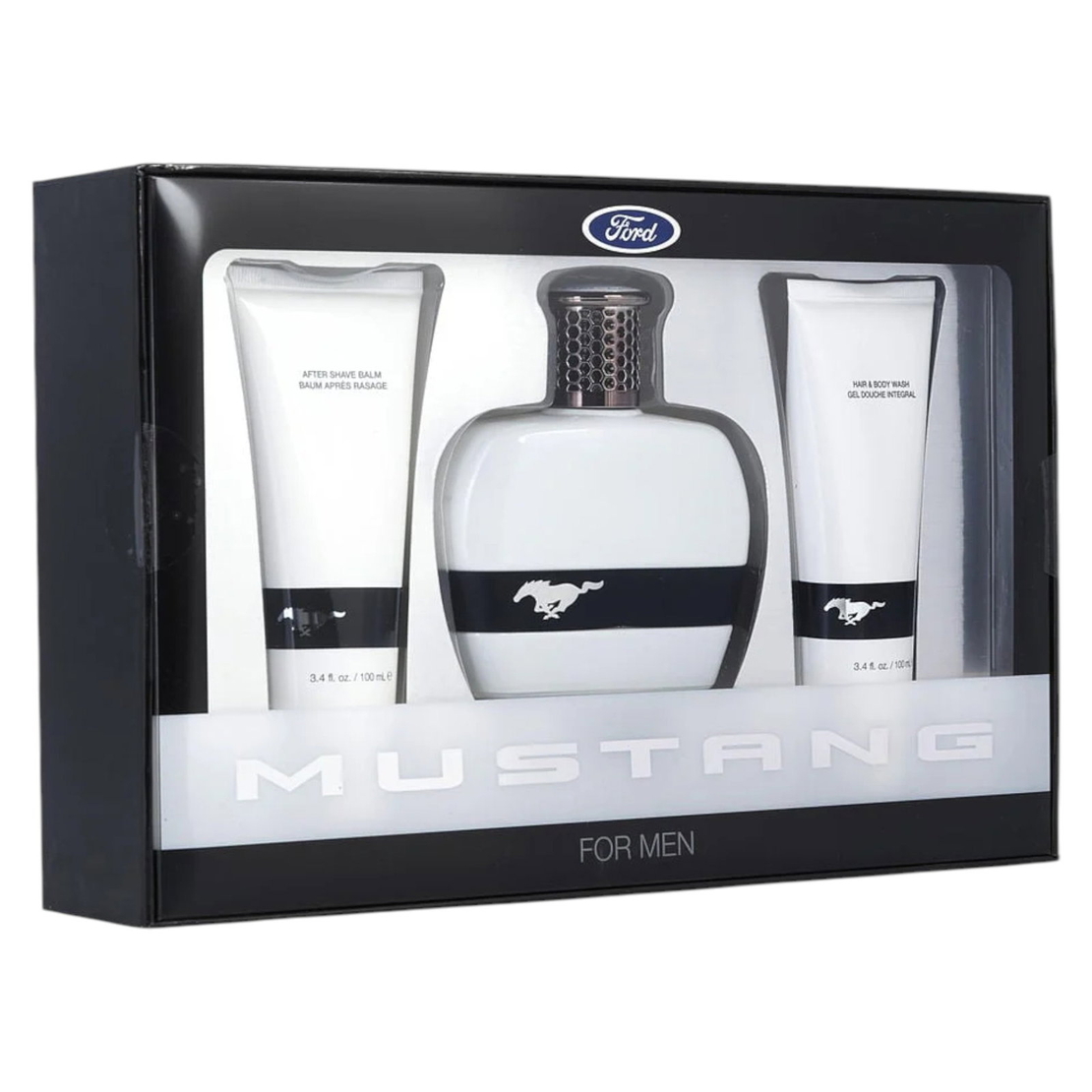 Set Ford: Mustang White, Eau De Toilette, For Men, 100 ml + Mustang White, After-Shave Balm, 100 ml + Mustang White, Body Wash, For Hair & Body, 100 ml