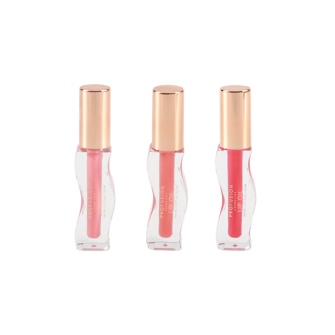 Set Profusion Cosmetics: Dream Pout, Lip Oil, Rose Veil, 2.3 ml + Dream Pout, Lip Oil, Coral Muse, 2.3 ml + Dream Pout, Lip Oil, Ruby Crush, 2.3 ml