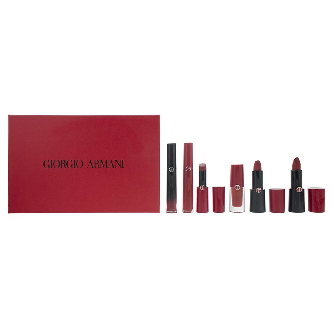 Set Giorgio Armani: Rouge d'Armani, Matte, Cream Lipstick, 400, Four Hundred, 4 g + Lip Maestro, Lip Stain, Liquid Lipstick, 400, 6.5 ml + Lip Magnet, Liquid Lipstick, 400, 3.9 ml + Ecstasy Lacquer , Shining, Lip Gloss, 400, 3 ml + Rouge d'Armani, Cr