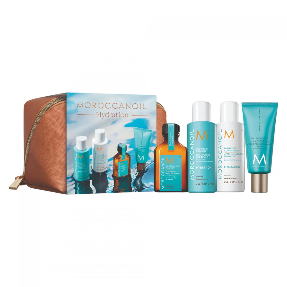 Set Moroccanoil: Hydration, Paraben-Free, Hair Shampoo, Moisture And Shine, 70 ml + Hydration, Hair Conditioner, For Hydration, 70 ml + Hydration, Hair Oil Treatment, Hydrating, 25 ml + Fragrance Originale, Hyaluronic Acid, Nourishing, Hand Cream, 40
