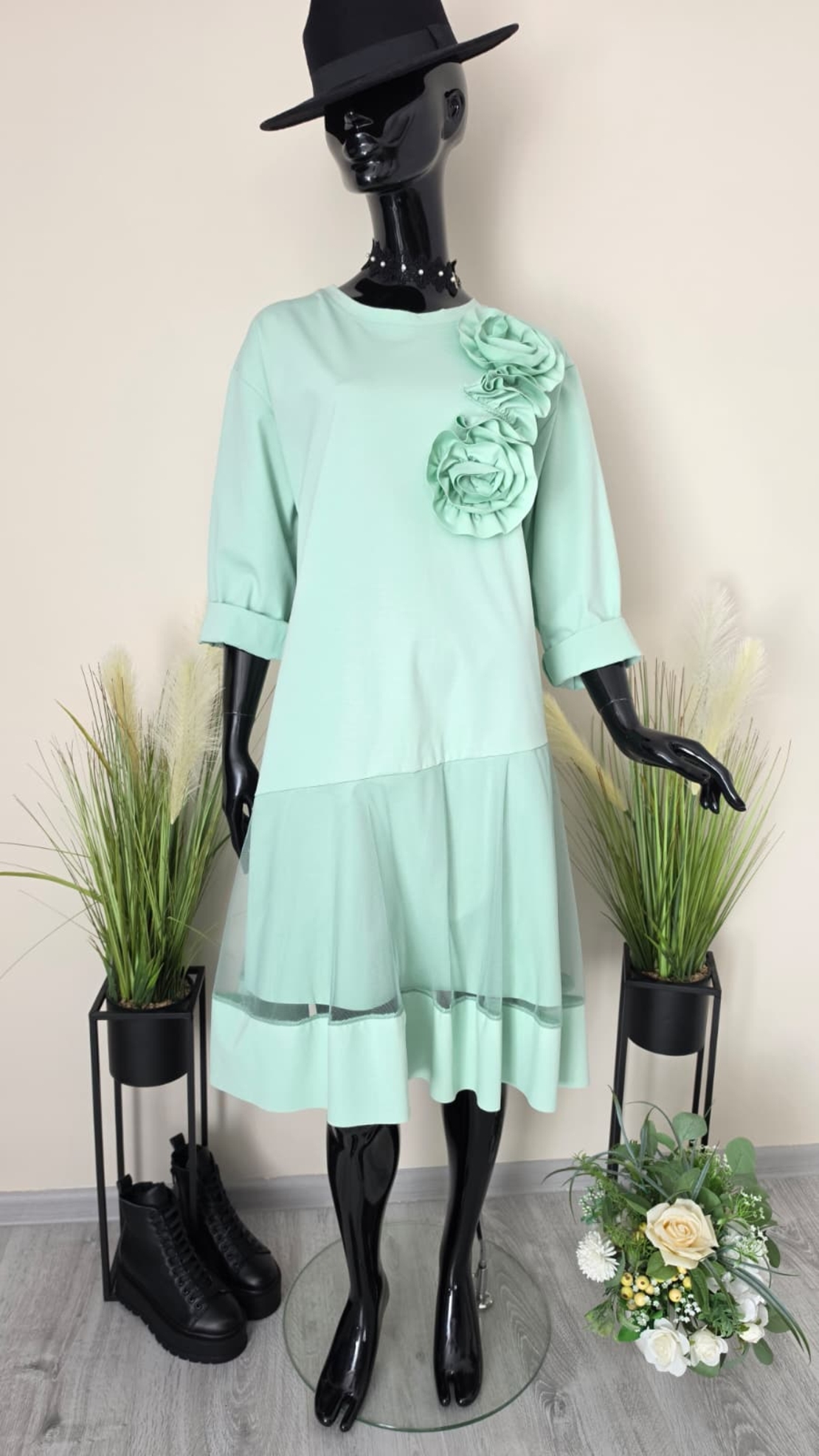 Rochie Midi Blossom-Verde Mentă