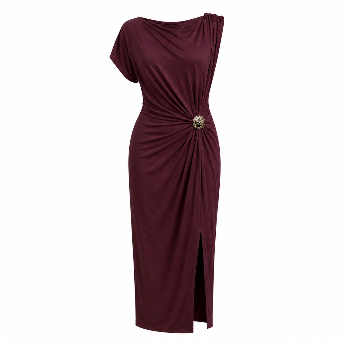 Burgundy midi haljina sa detaljem