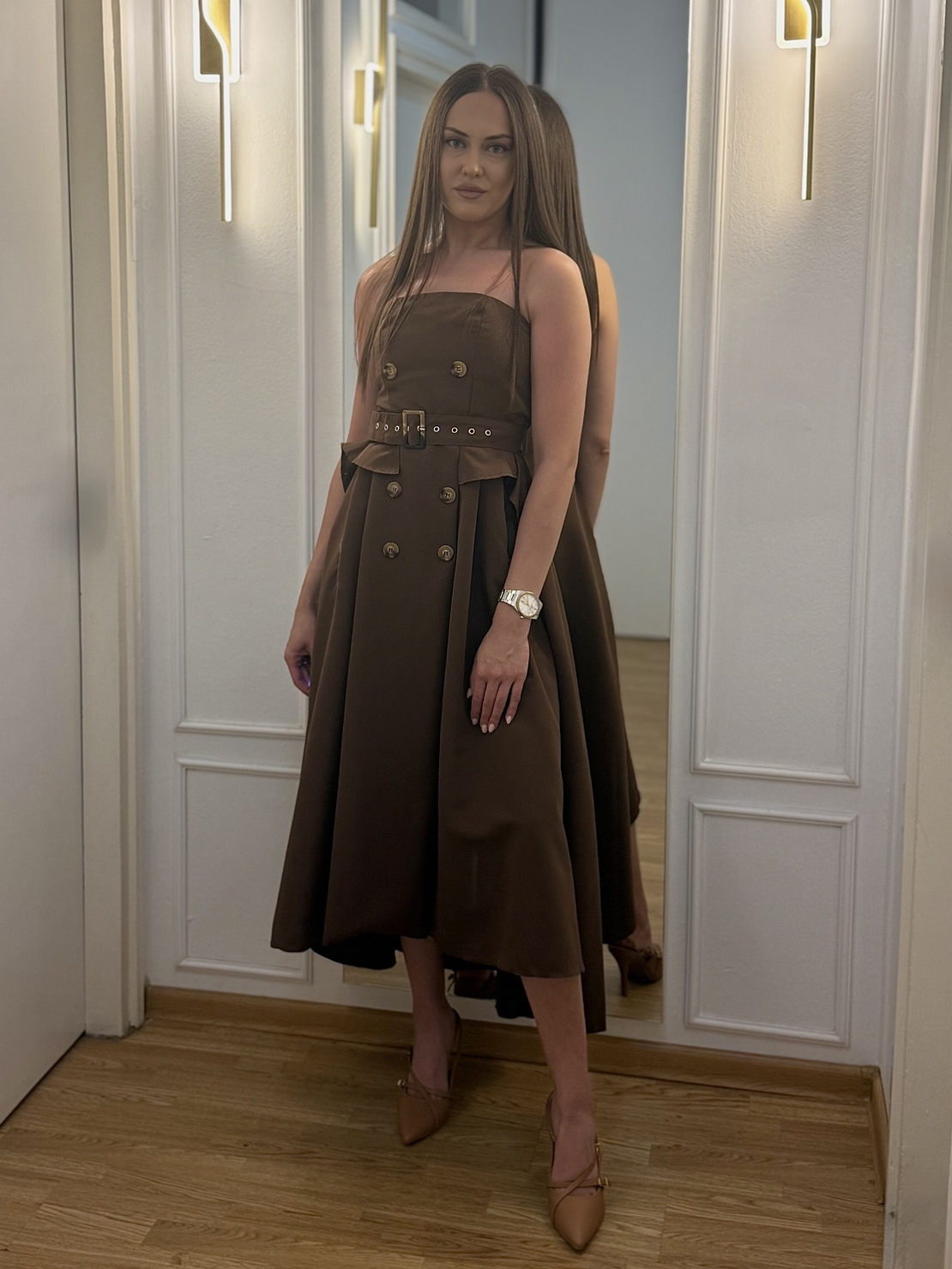 Braon midi raincoat haljina