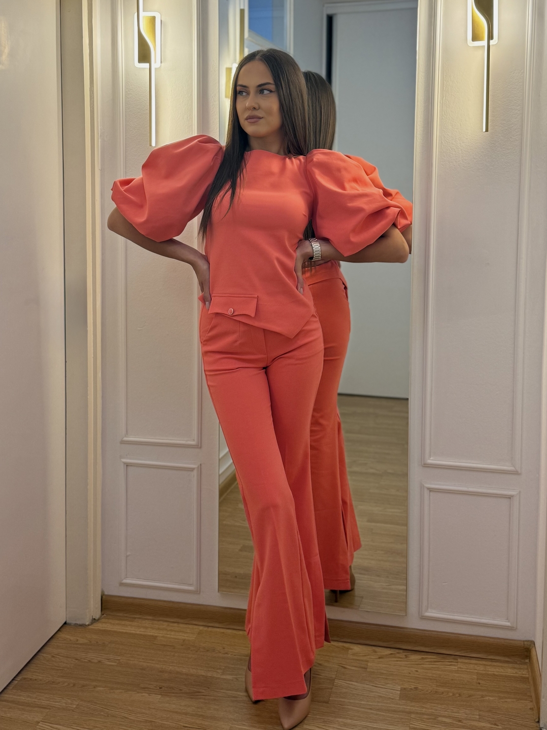 PETRA koral bluza sa puf rukavima