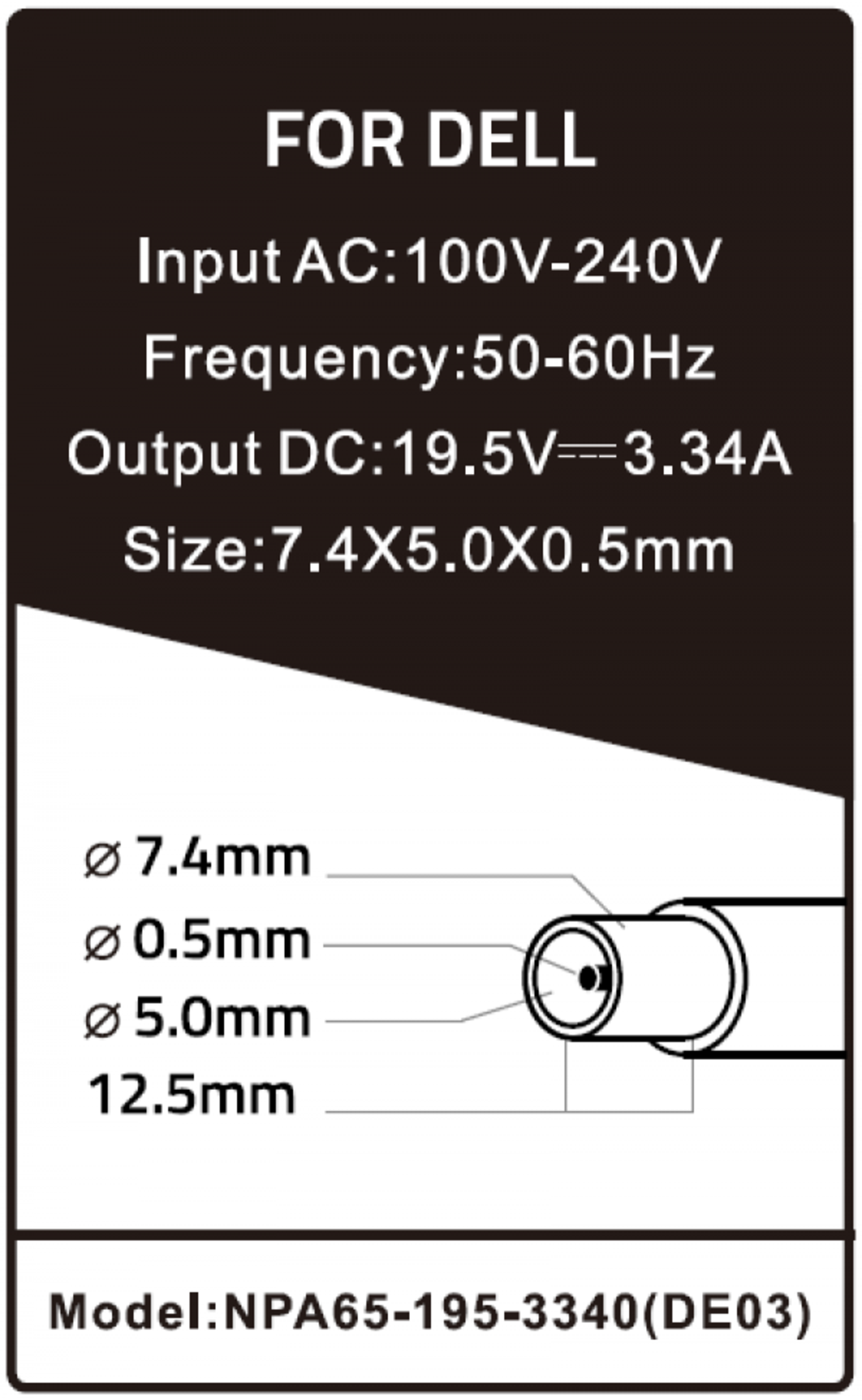 NPA65-195-3340 (DE03) Gembird punjac za laptop 65W-19.5V-3.34A, 7.4x5.0mm black PIN
