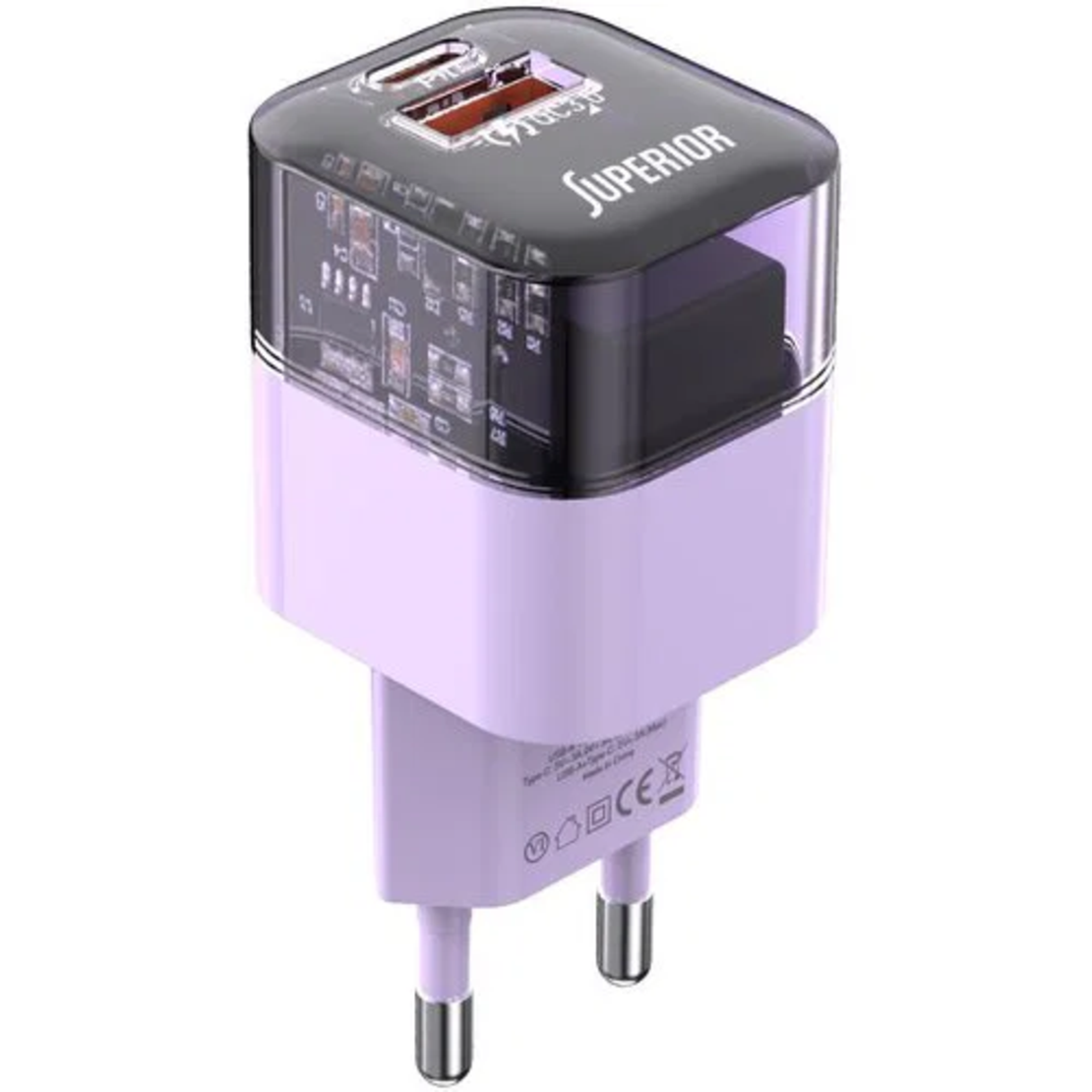 Superior kućni punjač SU-P105 30W USB A+Type C/ ljubičasta