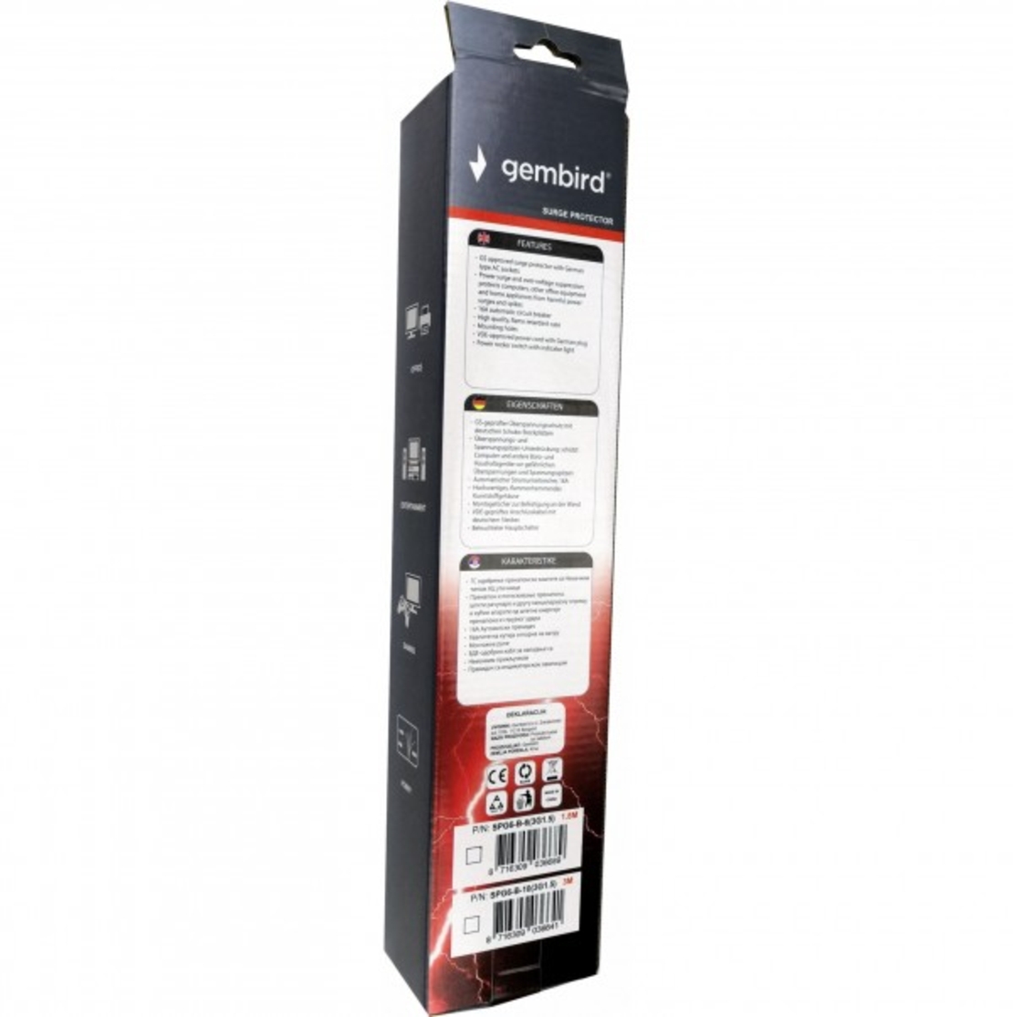 SPG6-B-10 (3G1.5) ** Gembird produzni kabl sa zastitom 6 uticnica (3x1.5mm,16A,3500W) 3m black (527)