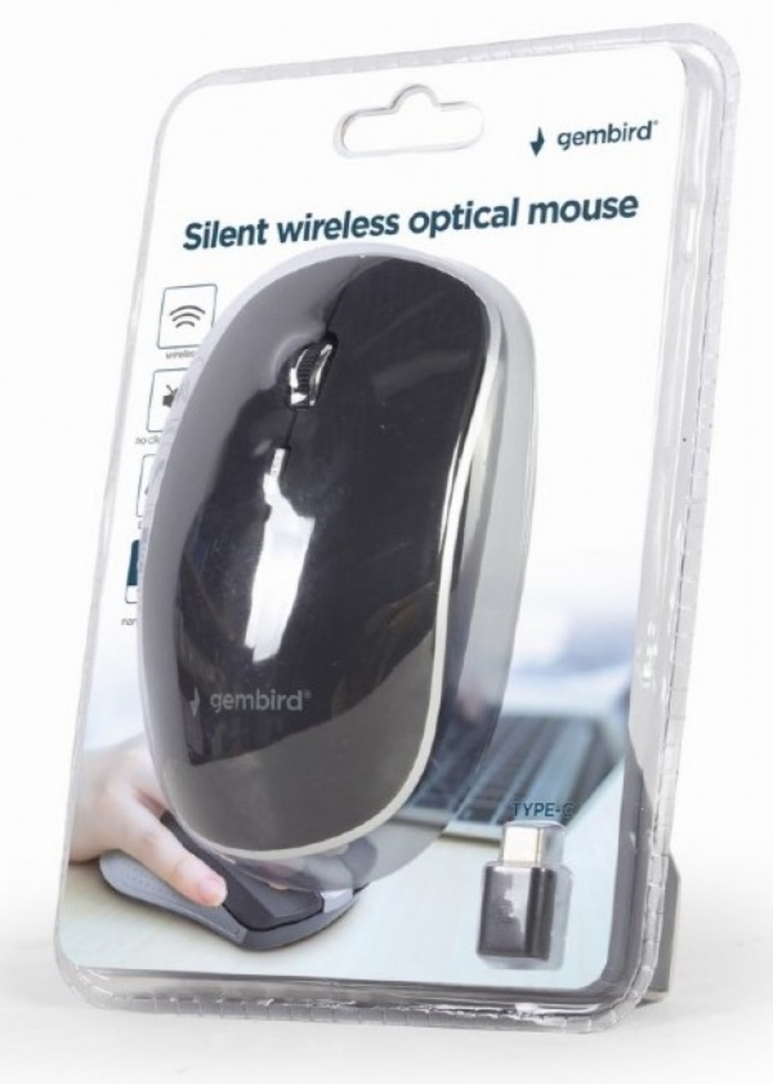 MUSW-4BSC-01 Gembird Type-C Necujni bezicni mis 2,4GHz opticki USB 800-1600Dpi black 115mm