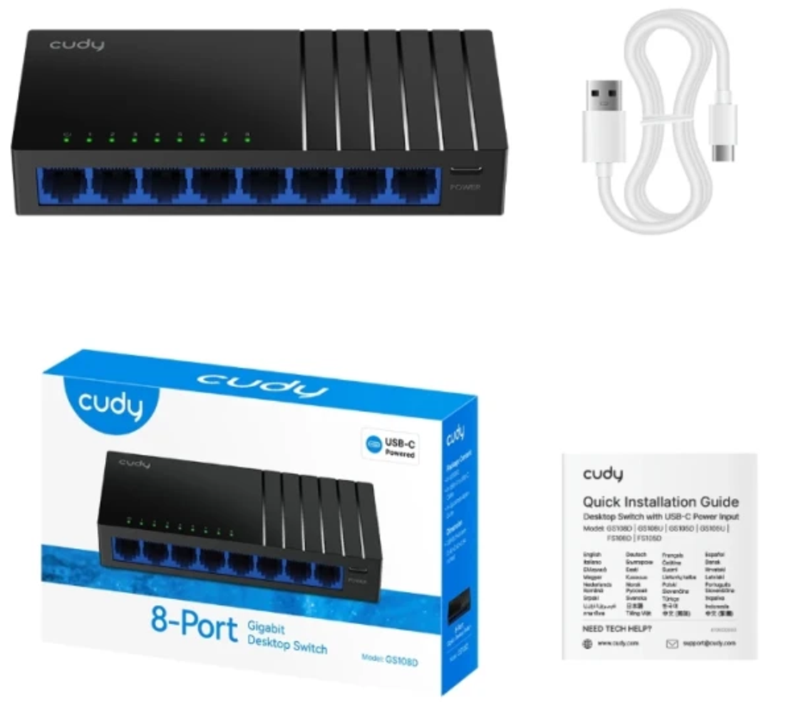 Cudy GS108D V7.0,8-Portni Gigabit Desktop Switch,USB-C, 170m