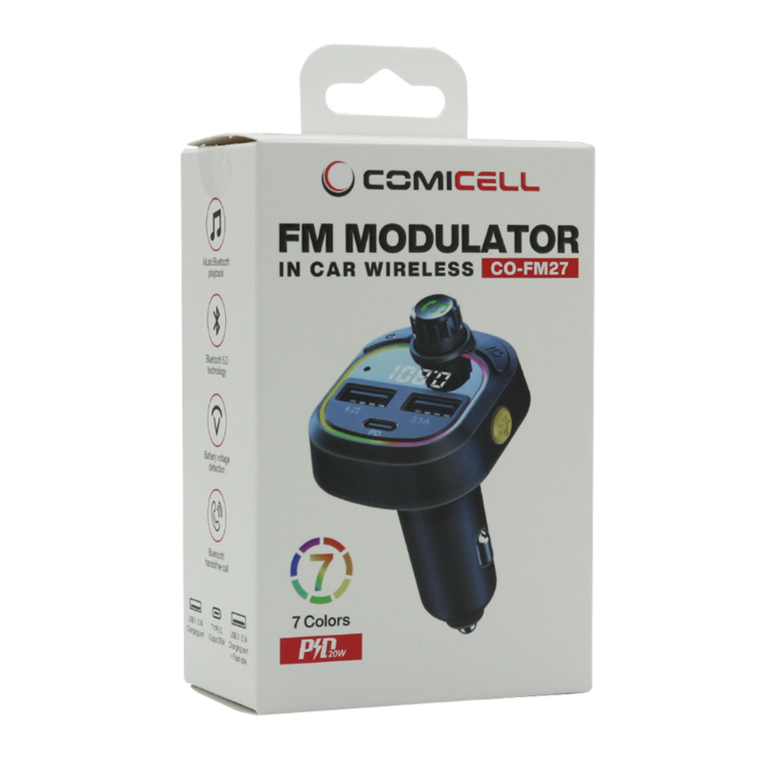 FM Modulator Comicell CO-FM27 2xUSB+Type-C PD 20W crni