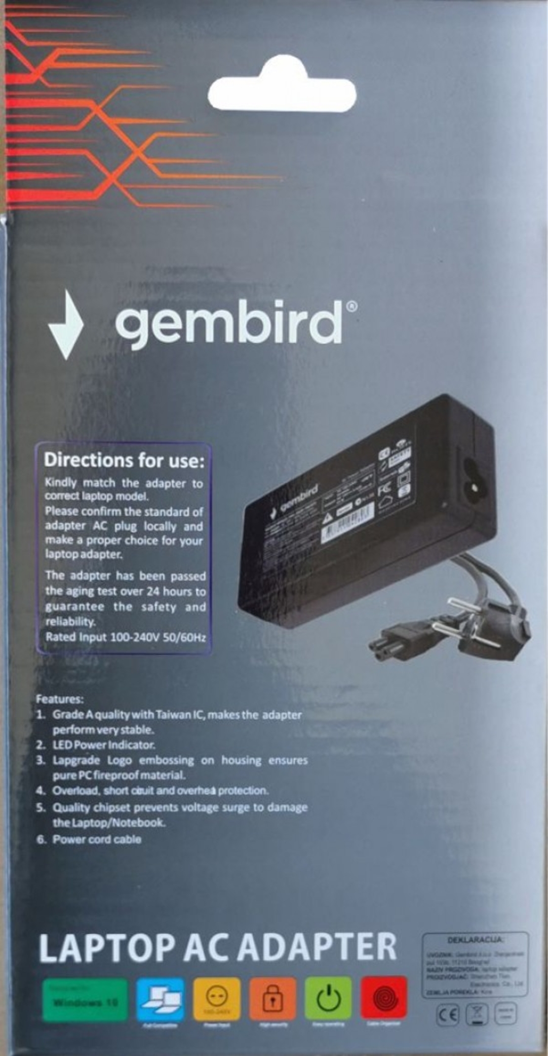 NPA65-195-3340 (DE03) Gembird punjac za laptop 65W-19.5V-3.34A, 7.4x5.0mm black PIN