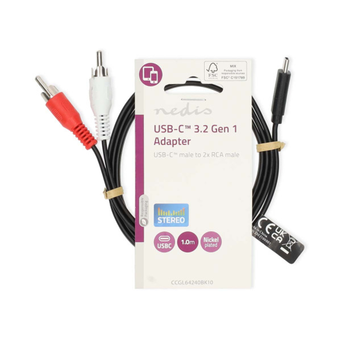 Nedis kabl USB-C na 2x RCA muski, 1m