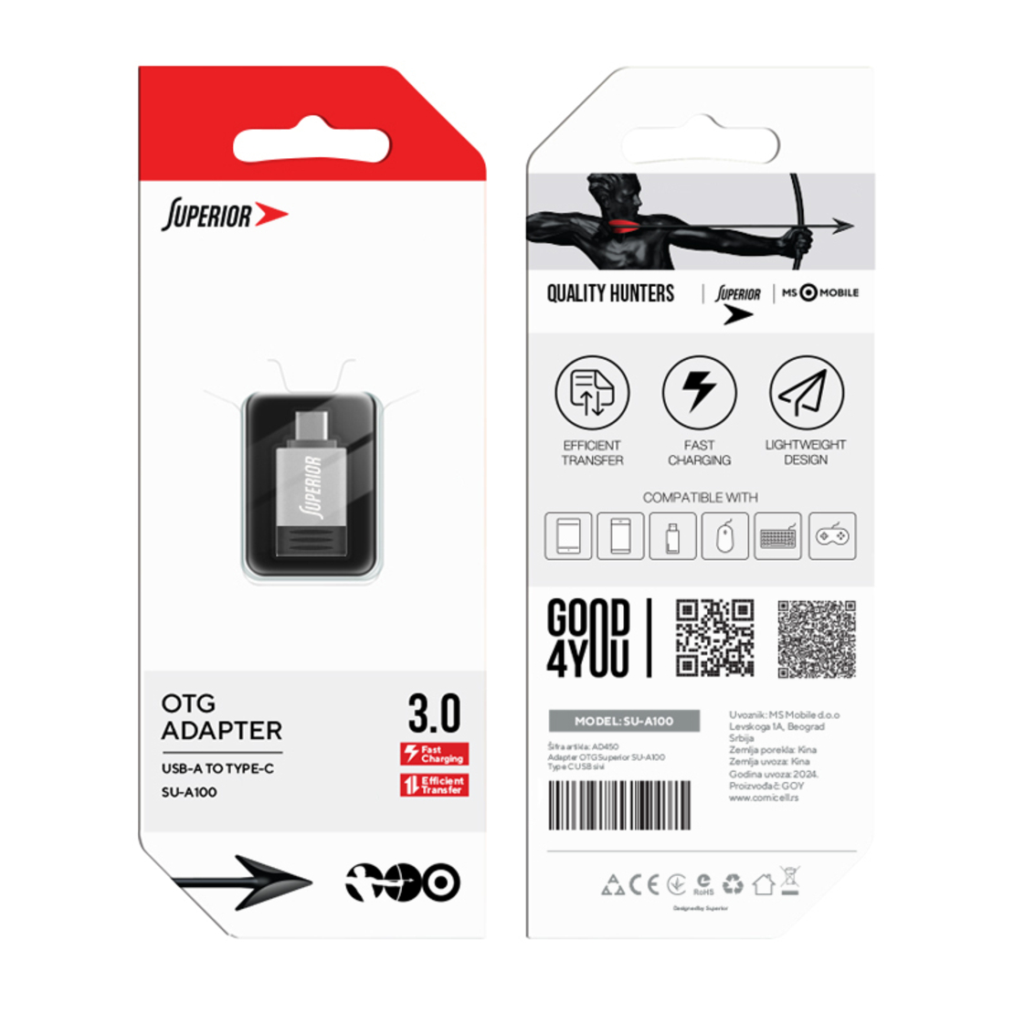 Adapter OTG Superior SU-A100 Type C USB sivi