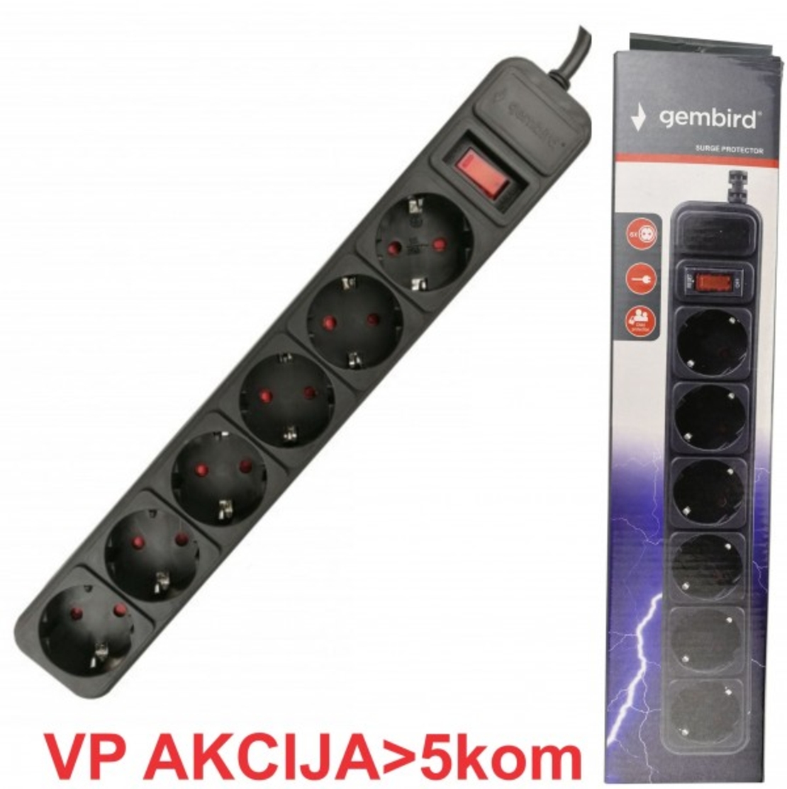 SPG6-B-10 (3G1.5) ** Gembird produzni kabl sa zastitom 6 uticnica (3x1.5mm,16A,3500W) 3m black (527)