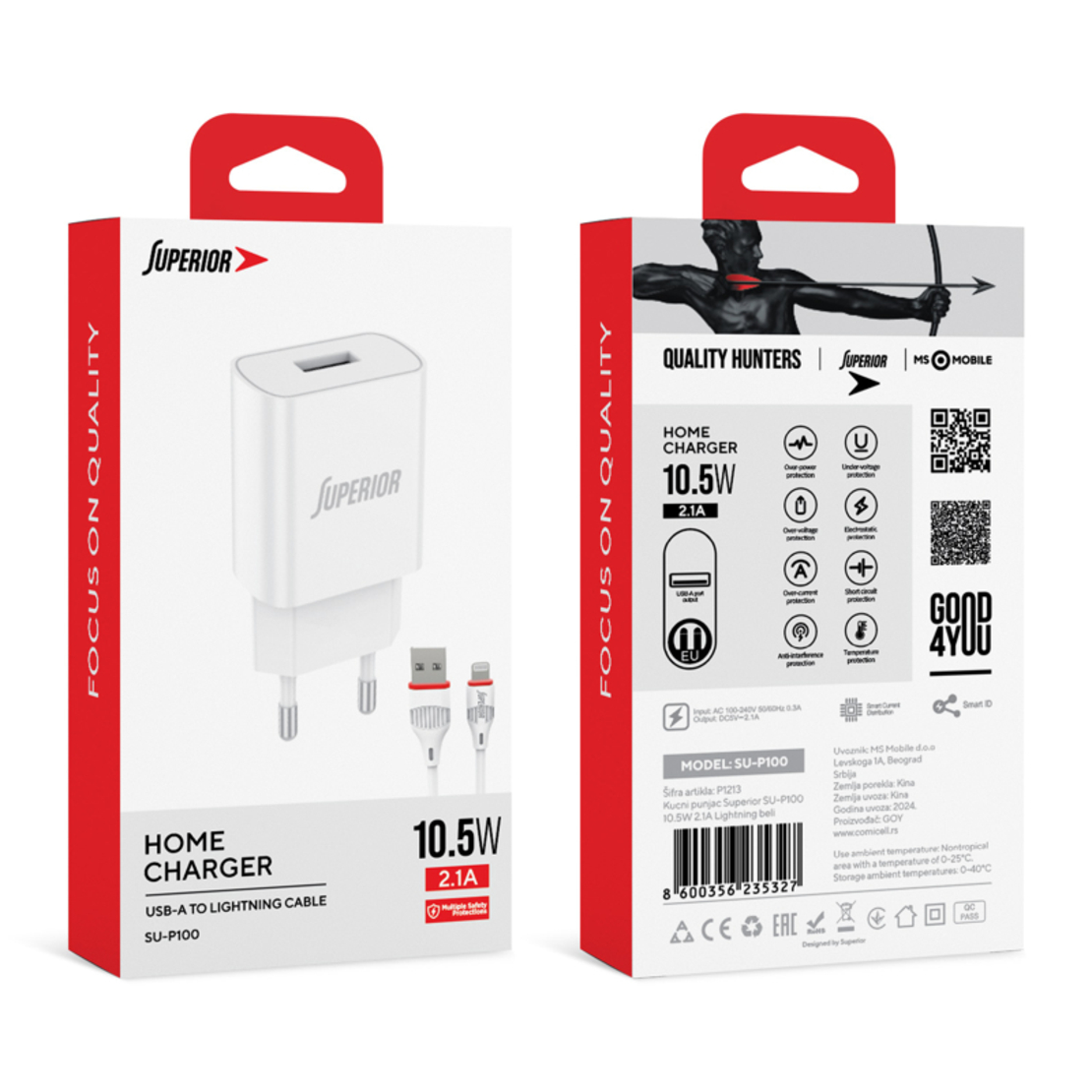 Kucni punjac Superior SU-P100 10.5W 2.1A Lightning beli