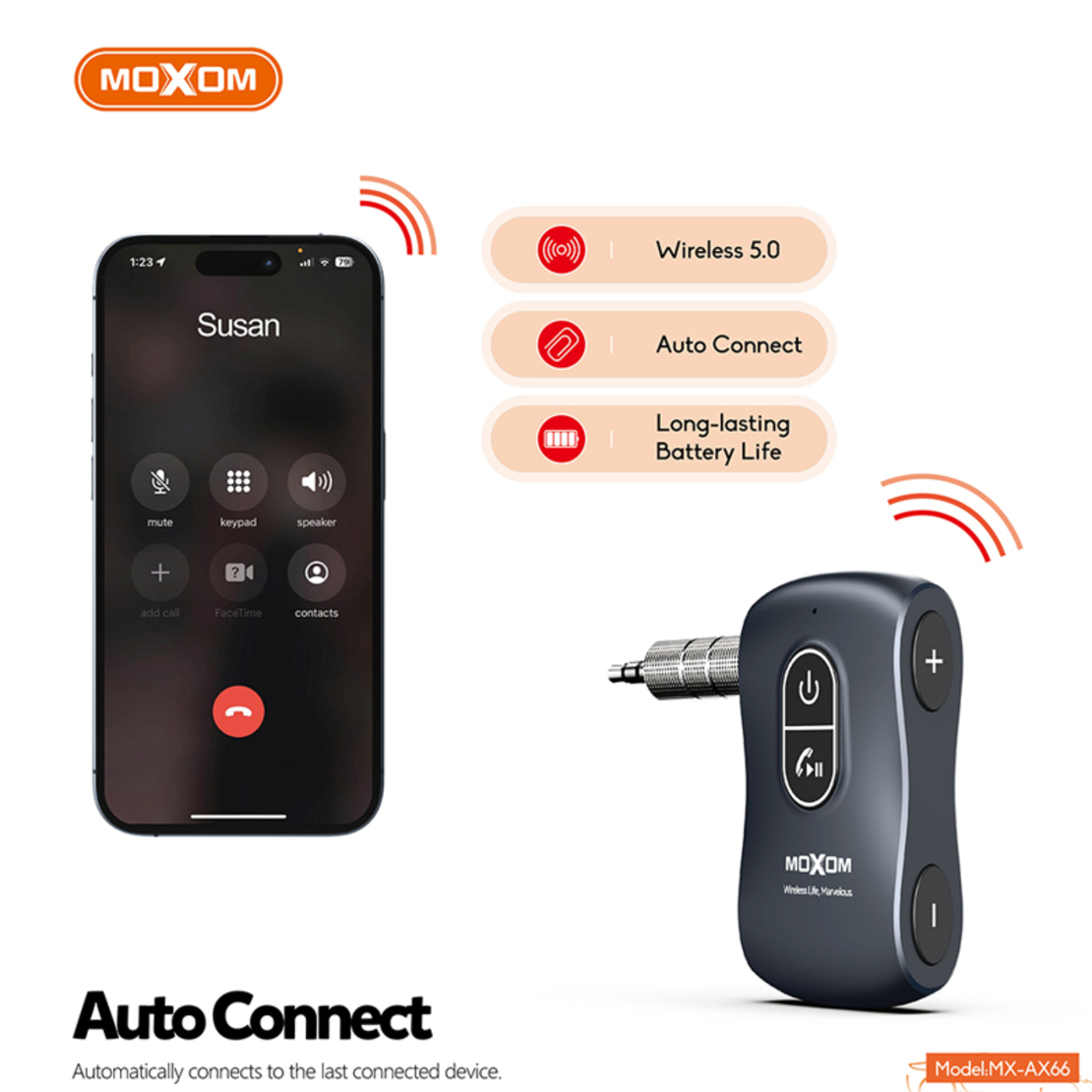 Bluetooth Receiver za auto Moxom MX-AX66 crni