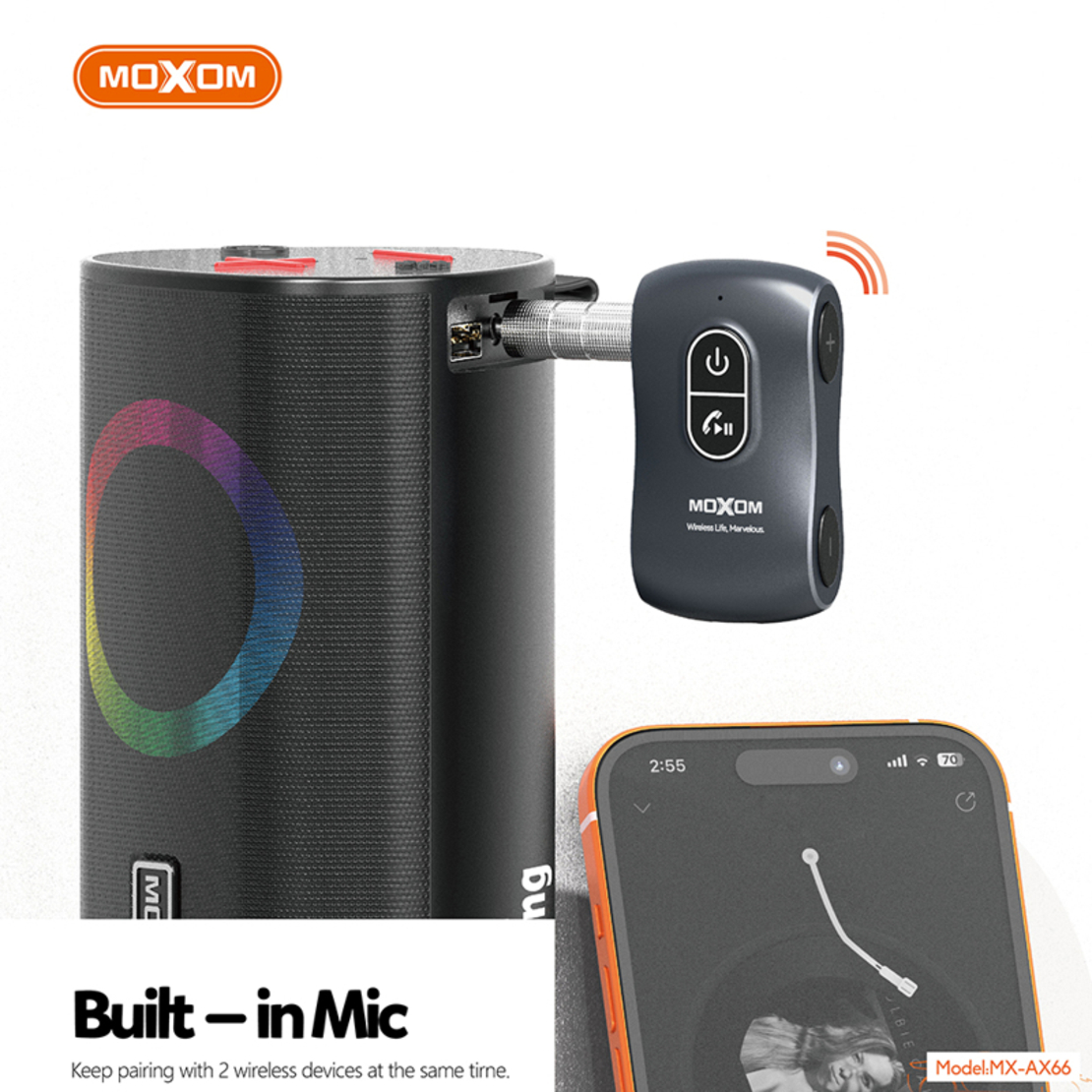Bluetooth Receiver za auto Moxom MX-AX66 crni