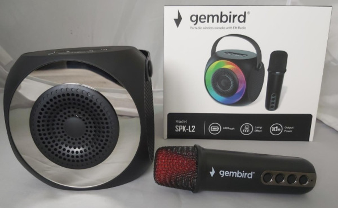 SPK-L2 ** Gembird Bluetooth karaoke zvucnik RGB,10W,1800mAh, USB, microSD, AUX +mikrofon 500mAh(1360