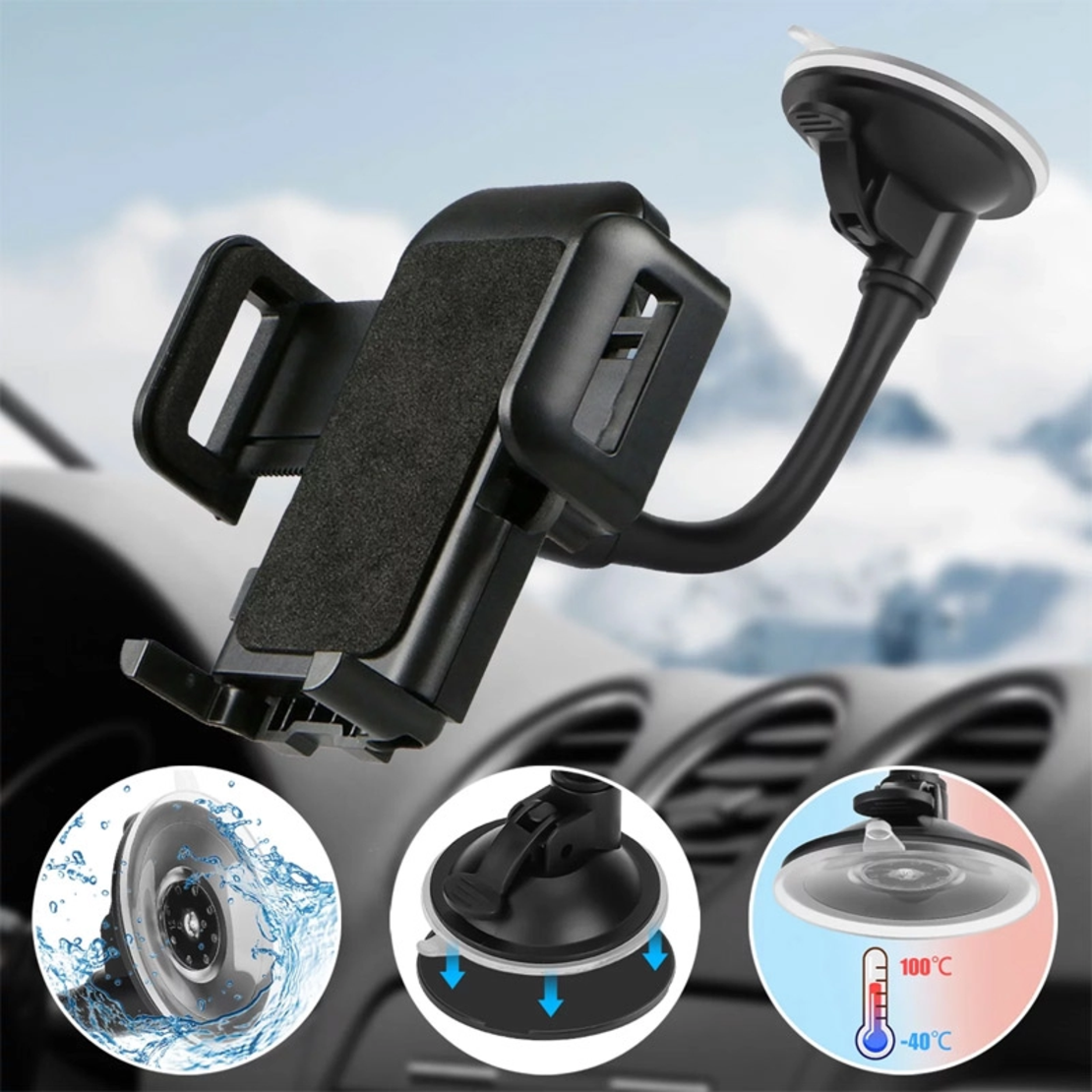 Auto drzac za telefon za vetrobran crni
