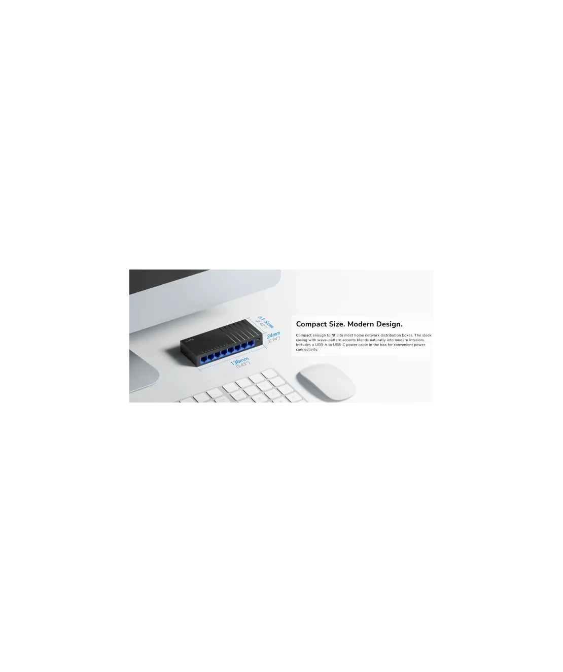 Cudy GS108D V7.0,8-Portni Gigabit Desktop Switch,USB-C, 170m
