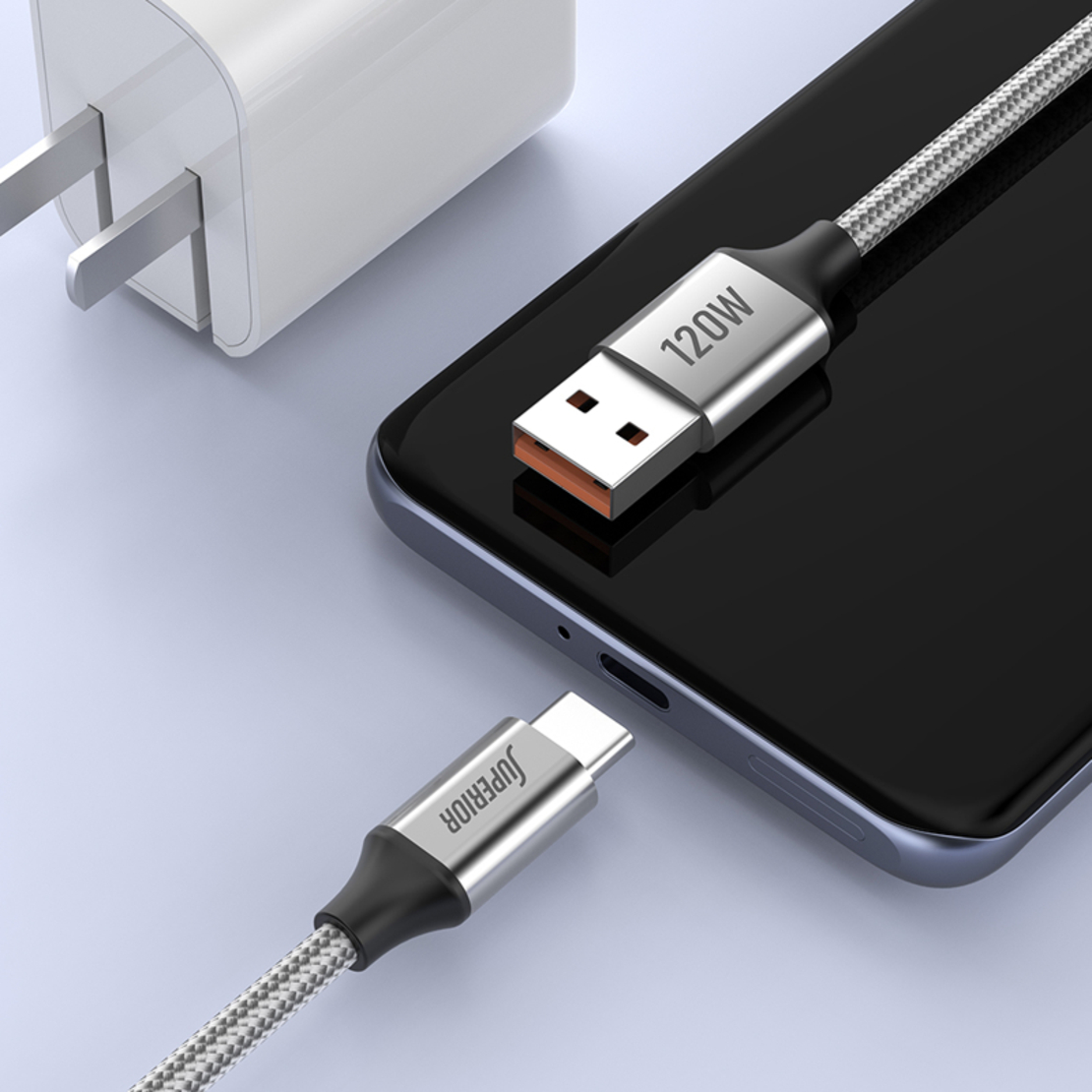USB data kabal Superior SU-K100 pleteni Fast 120W 6A Type C 1m srebrni