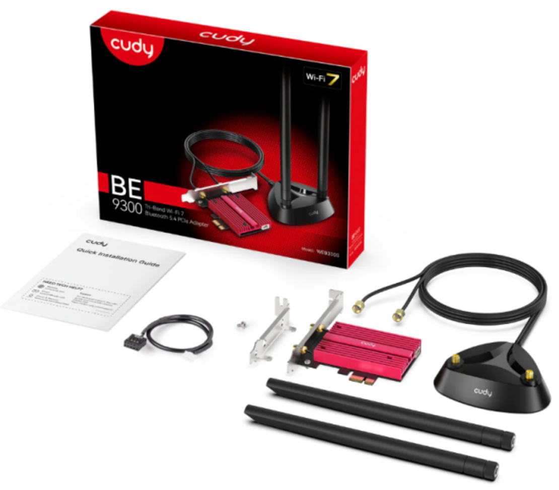 Cudy WE9300S,BE9300 Wi-Fi 7 Bluetooth 5.4 PCI-E Adapter,5.7 Gbps + 2.8 Gbps + 688 Mbps WiFi