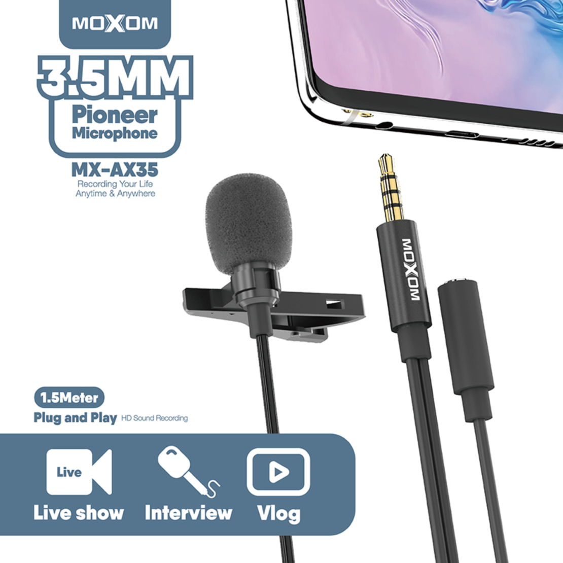 Mikrofon Moxom MX-AX35 3.5mm crni