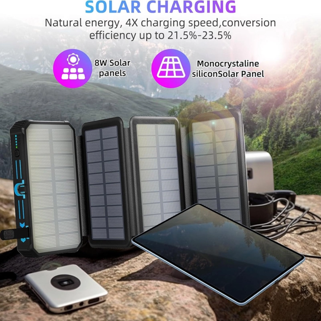 Solarni Power Bank 905-IE 20000 mAh sa LED lampom plavi
