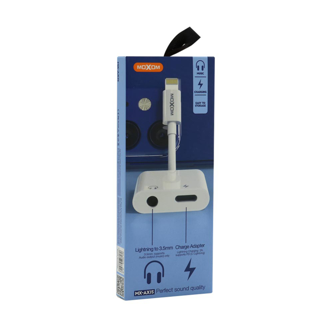 Adapter audio Moxom MX-AX15 iPhone Lightning na AUX 3.5mm (music only) + lightning charging