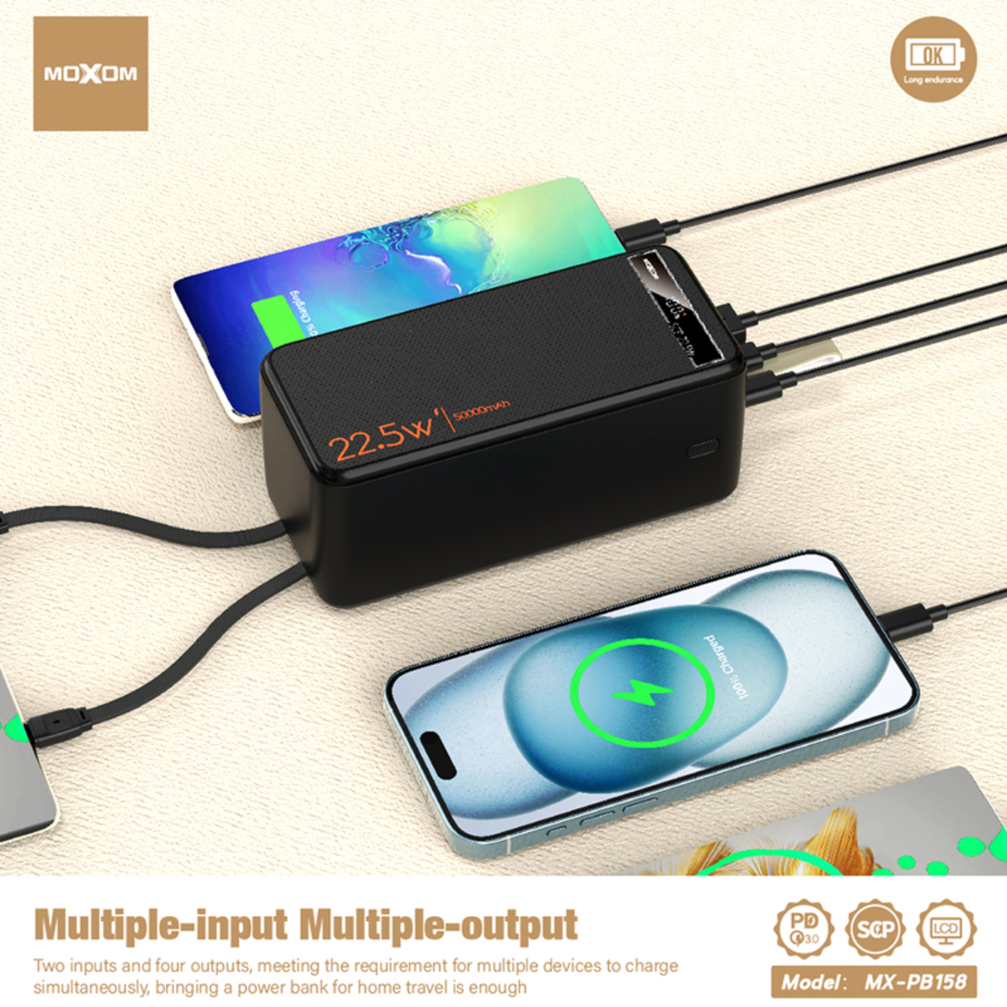 Power Bank Moxom MX-PB158 super fast USB/PD 22.5W/20W 50000 mAh black