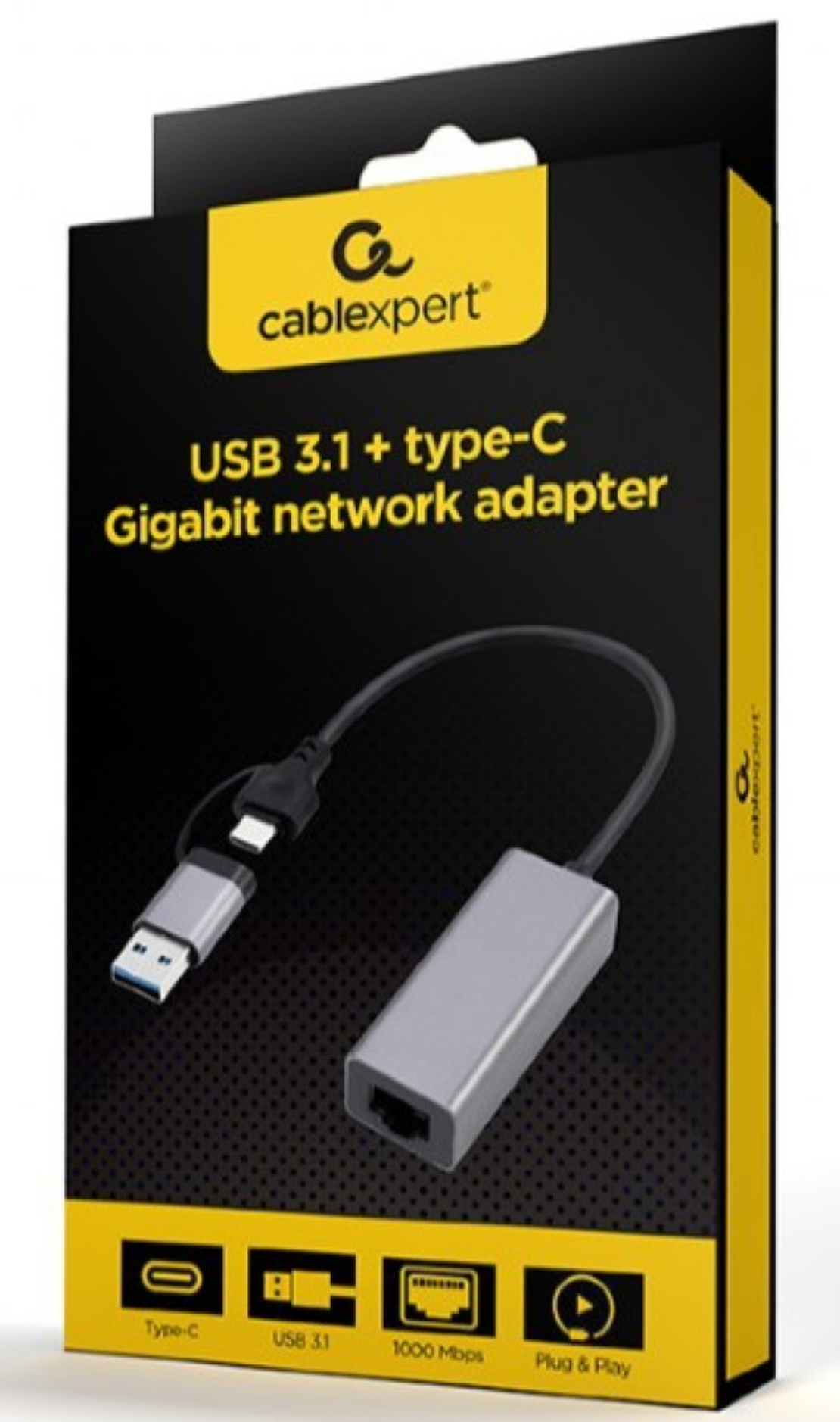 Gembird USB 3.1 + type-C Gigabit network adapter