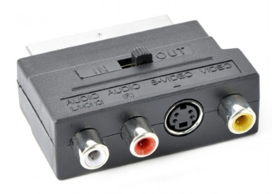 Gembird 3 X RCA and 1 X S-Video plugs on one side and SCART on other side