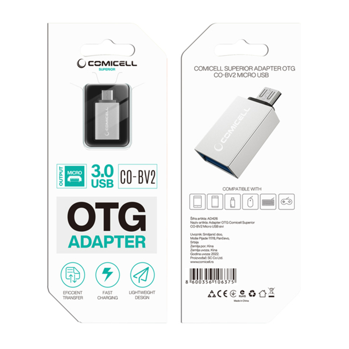 Adapter OTG Comicell Superior CO-BV2 Micro USB sivi