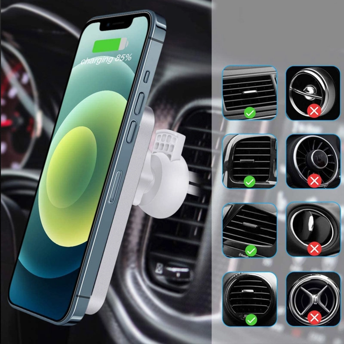 Auto drzac za telefon sa bezicnim punjenjem magnetni X16 15W beli