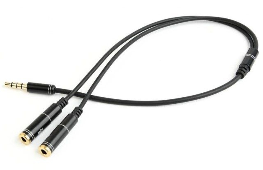 Gembird 2x 3.5 mm(slusalice i mikrofon) Metalni adapter na 1x 3.5mm(4 pin) cable, 0.2m crn